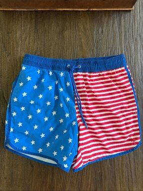Ruffle Butts Men's Patriotic Swim Trunks - Blue & Red
